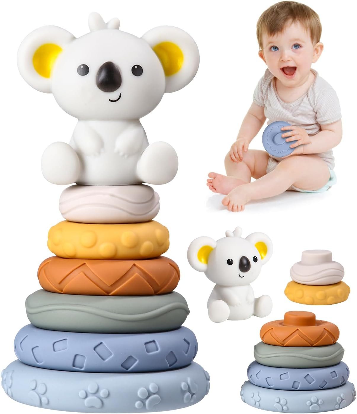 SinLaw Stapelspielzeug 7-teiliges Stapelspielzeug-Set für die frühkindliche Bildung, Beißring, (7-tlg), Koala-Design, geeignet für Babys im Alter von 6-18 Monaten