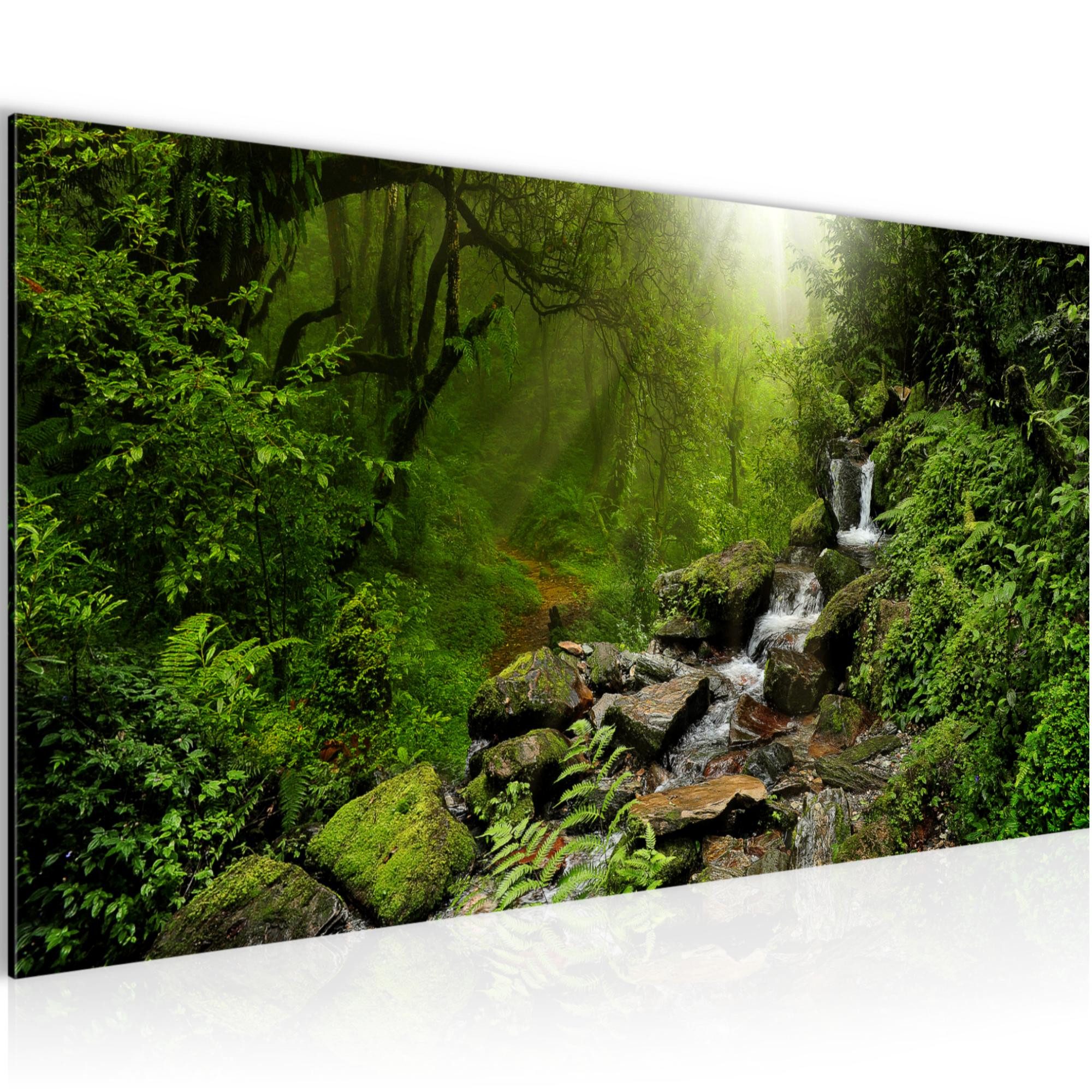 Runa Art Wandbild Natur Wald Modern Bild auf Vlies Leinwand Landschaft Grün 0264, 100L x 40B cm