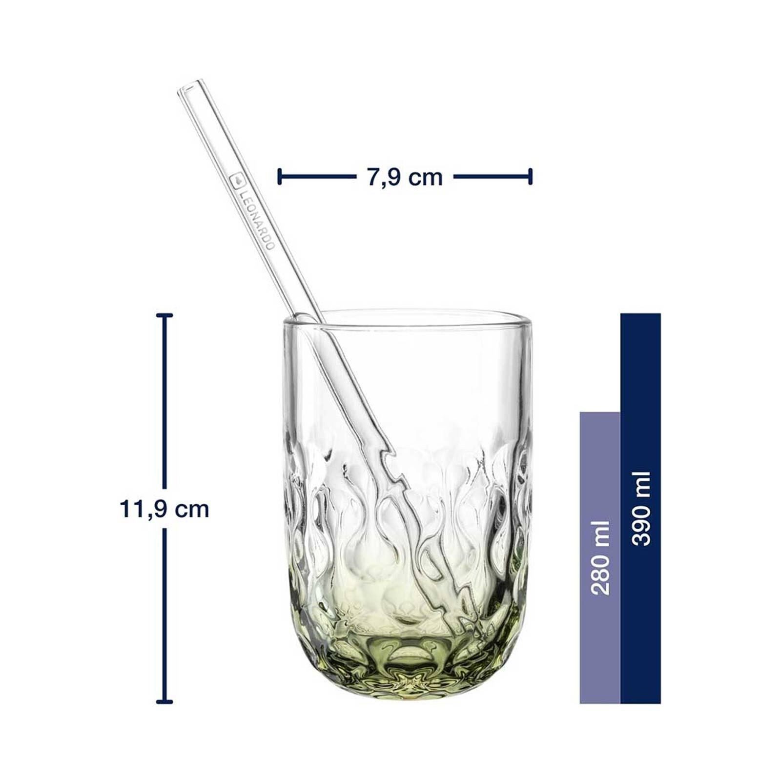 LEONARDO Latte-Macchiato-Glas Gocce Matcha Latte Gläser mit Glastrinkhalm (2), 12-tlg., Glas