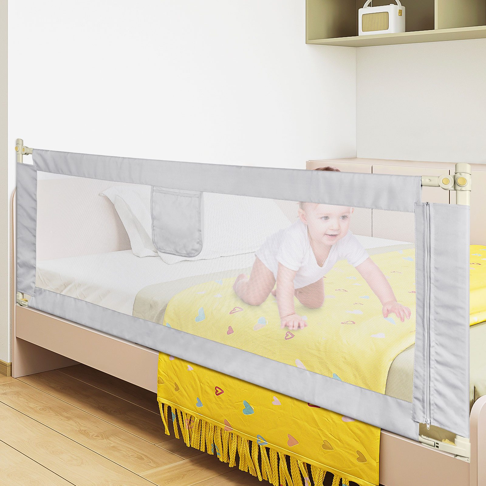 JEOBEST Bettschutzgitter Rausfallschutz Bett, Kinderbettgitter für Kinder, Babybettgitter, (3 St) 150/180/200cm, Rausfallschutz Bettgitter, Höhenverstellbar