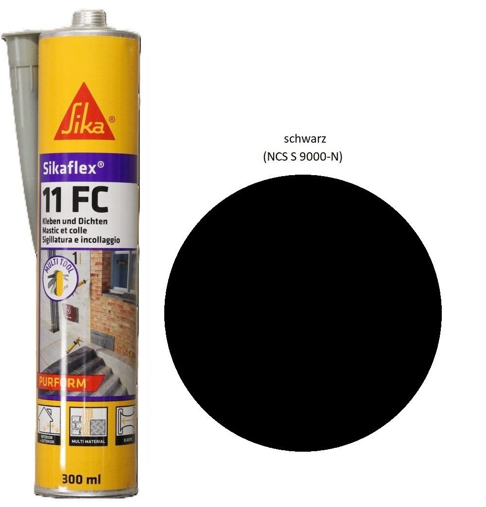 Sika Dichtstoff Sikaflex 11 FC Polyurethan Kleb Dichtstoff 300ml Kartusche schwarz, gebrauchsfertig, Schleifbar
