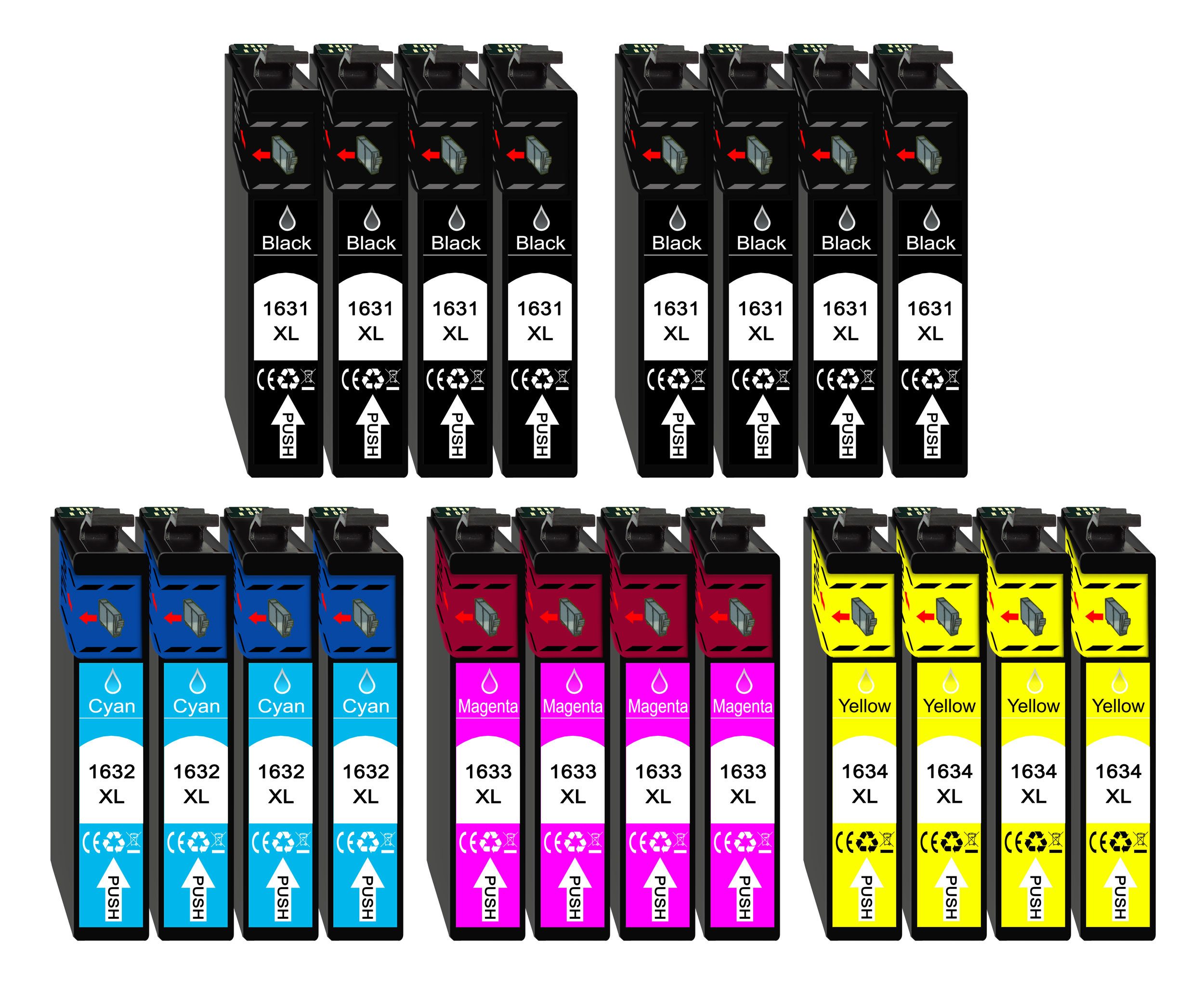 Druckerparadies 20er Multipack für Epson 16XL Tintenpatronen Set Tintenpatrone (20-tlg., WF2010 WF2510 WF2520 WF2530 WF2540 WF2630 WF2650 WF2660 WF2750 WF2760)
