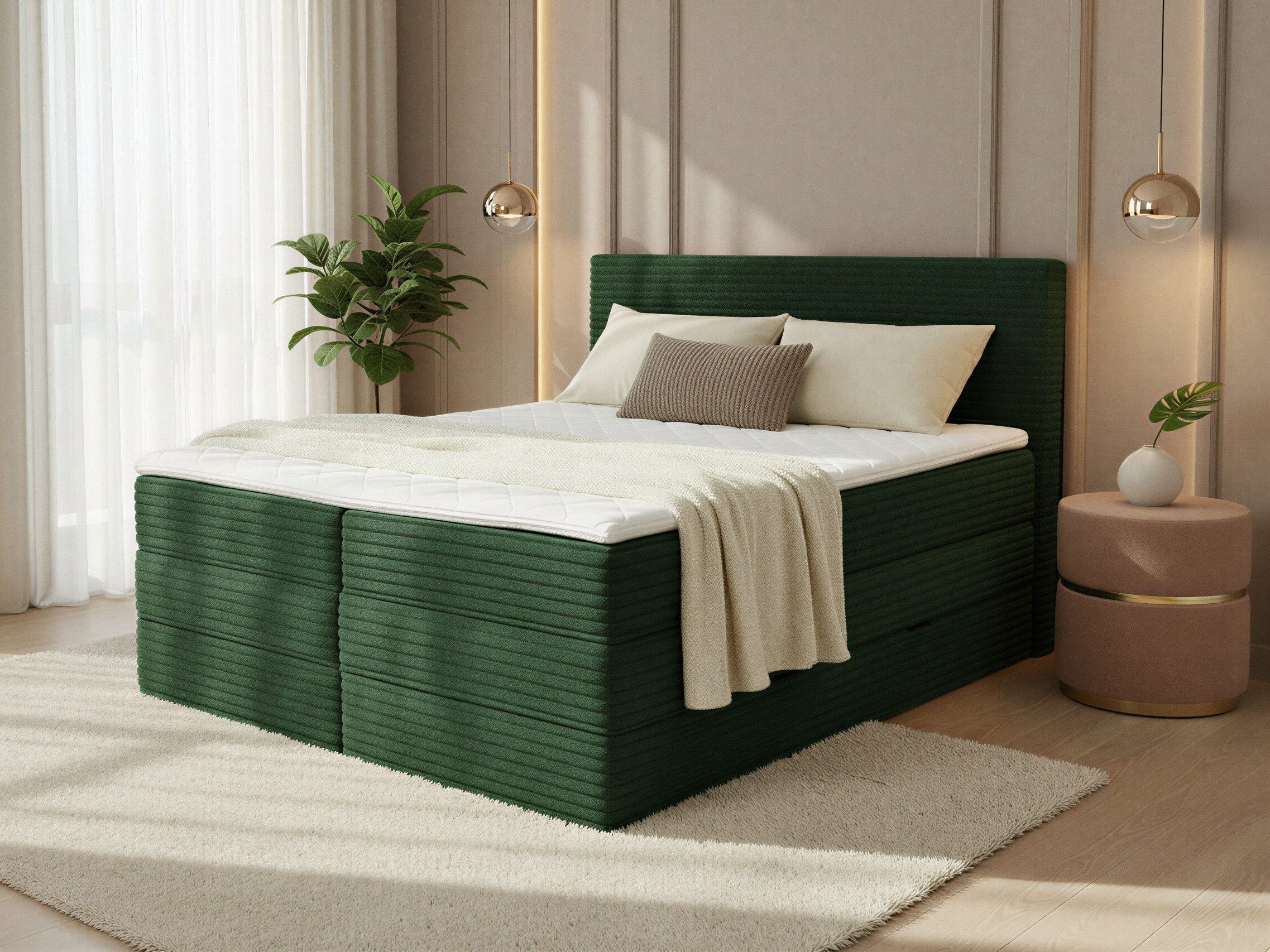 Sofnet Boxspringbett Mollo XL (2x Bettkästen, Bonellfederkern- und Taschenfederkernmatratze, Topper), Polsterbett, Doppelbett, Cord Bezug, mit Kopfteil, 140/160/180x200 cm