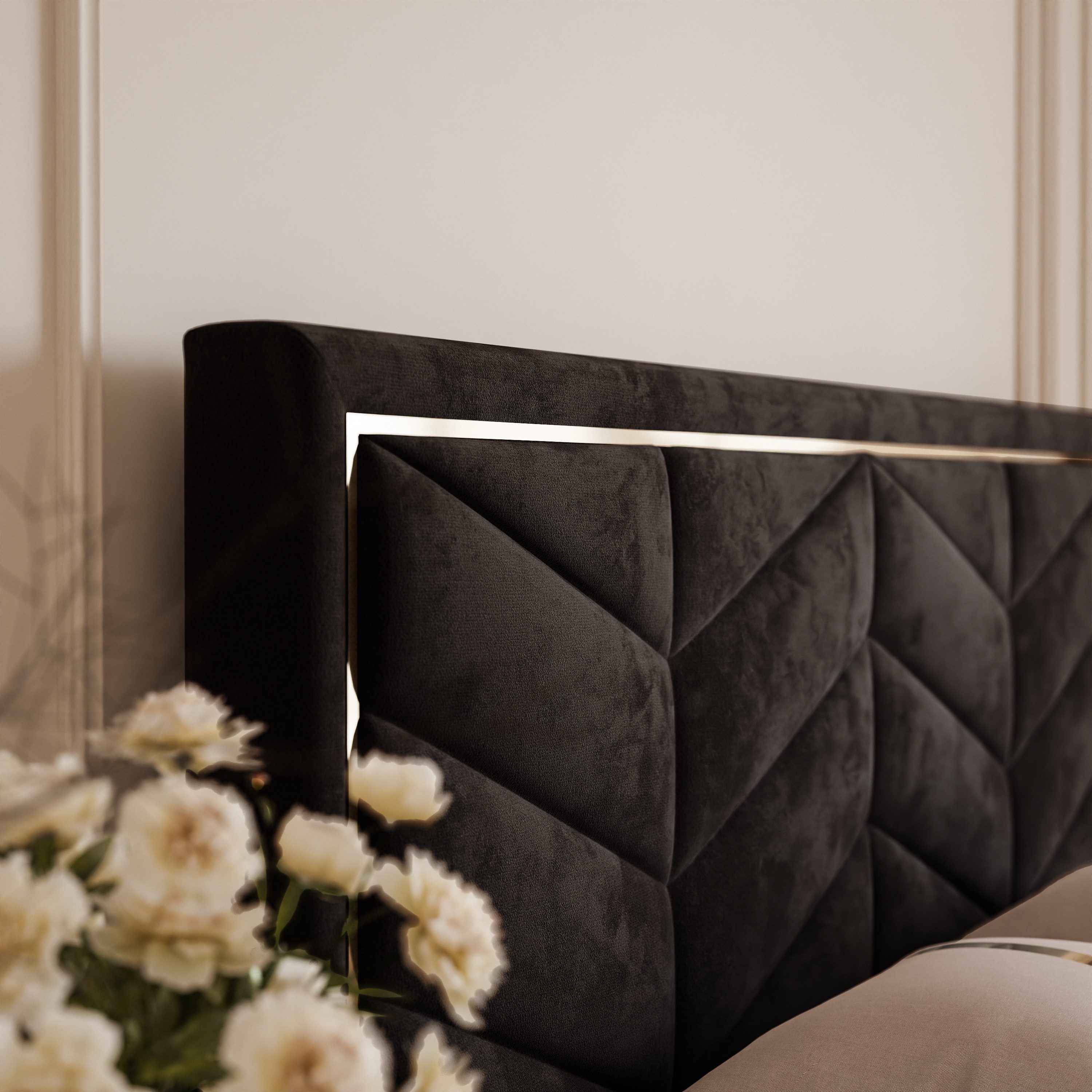 Lookway Polsterbett AURORA mit Bettkasten (mit Metallgestell), mit gepolsterem Kopfteil