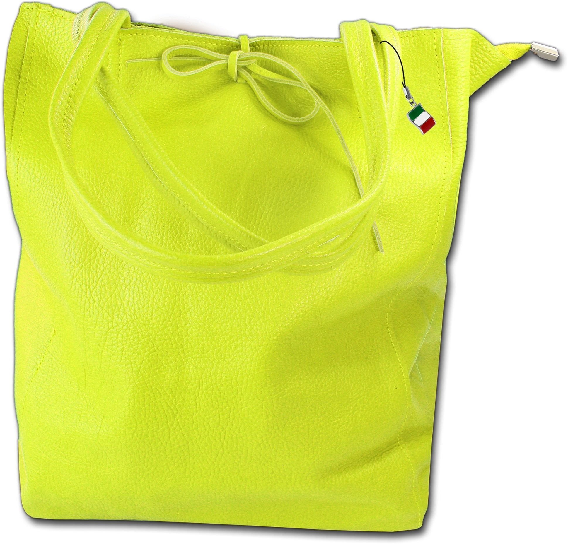 FLORENCE Shopper Florence ital. Shopper Echtleder Damen (Schultertasche, Shopper), Damen Shopper, Schultertasche Leder, gelbgrün, Größe ca. 28cm