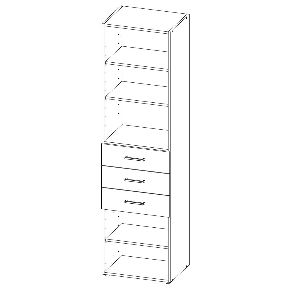 Lomadox Regal MIAMI-43, graphit, 3 Schubladen, 5 offene Fächer, ca. 40/185/40 cm