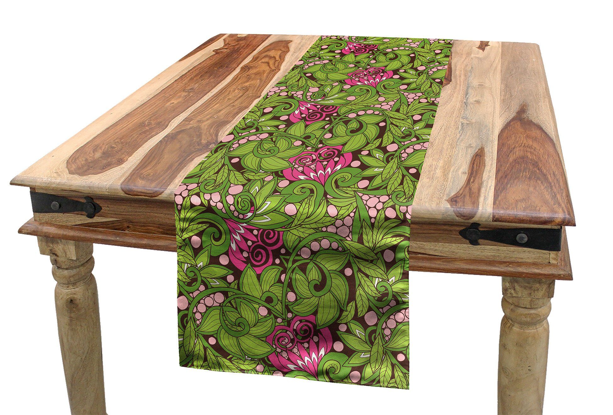 grüne Tischläufer, Jahrgang Küche Wirbler Abakuhaus Scroll Rechteckiger Blätter Dekorativer Tischläufer Esszimmer