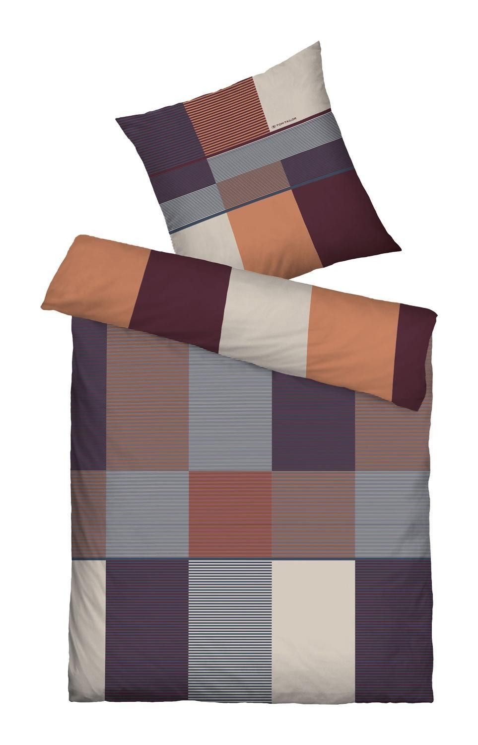 TOM TAILOR Bettwäsche Satin-Wende-Bettwäsche KARO, Koralle, 135x200 cm, Baumwolle, 2 teilig, mit Reißverschluss