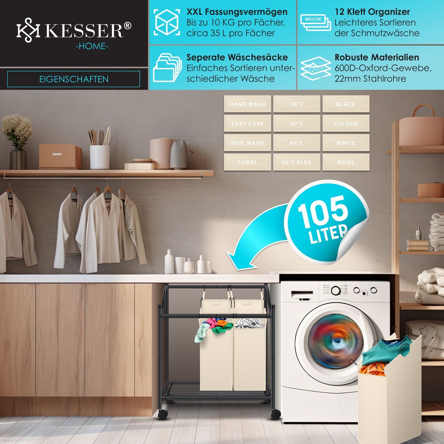 KESSER Wäschekorb, Wäschesammler Wäschesortierer mit abnehmbaren günstig online kaufen
