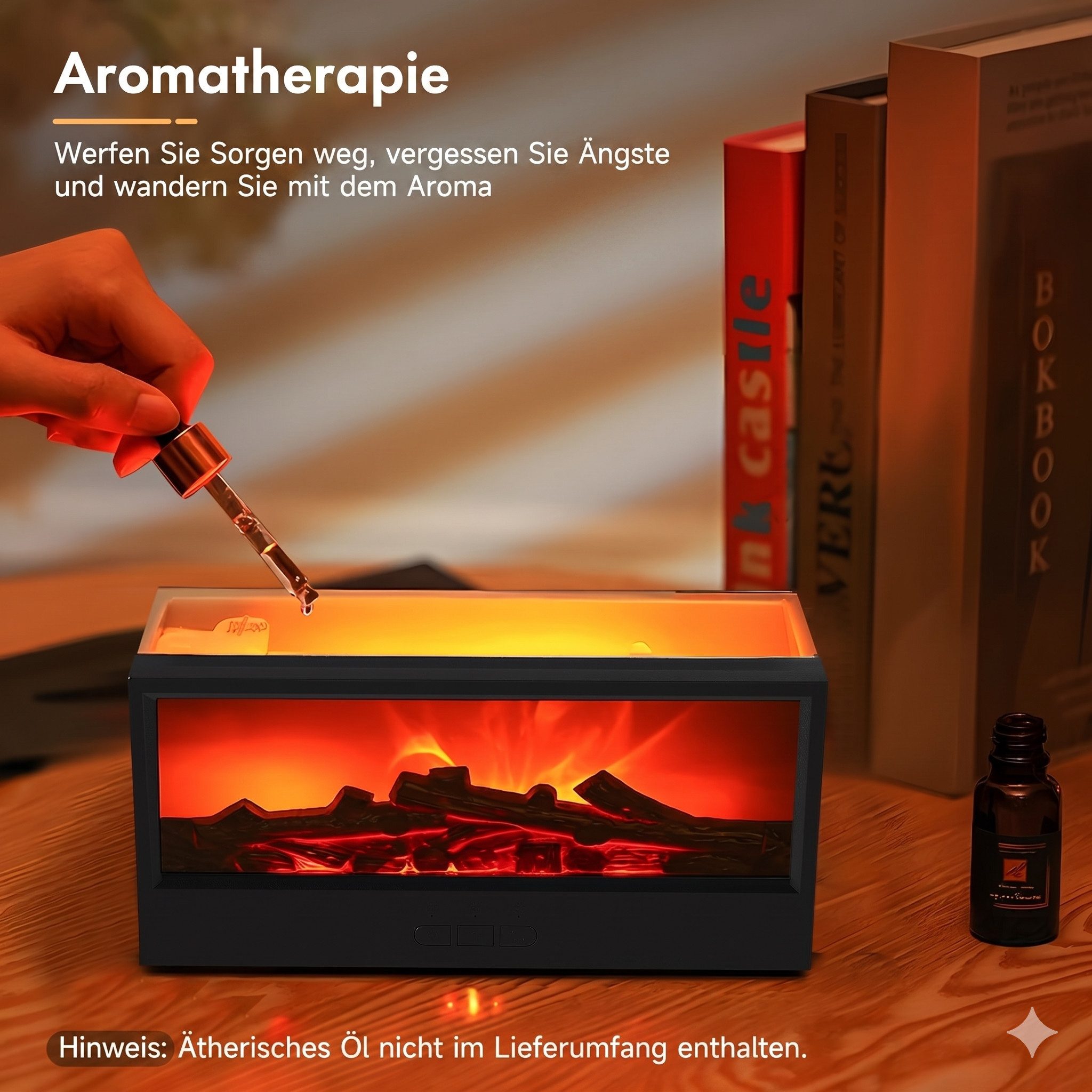 i@home Luftbefeuchter 3D-Flammen-Aroma-Diffusor, 150 l Wassertank, Timer, automatischer Abschaltfunktion, 7-farb LED-Nachtlicht, schwarz