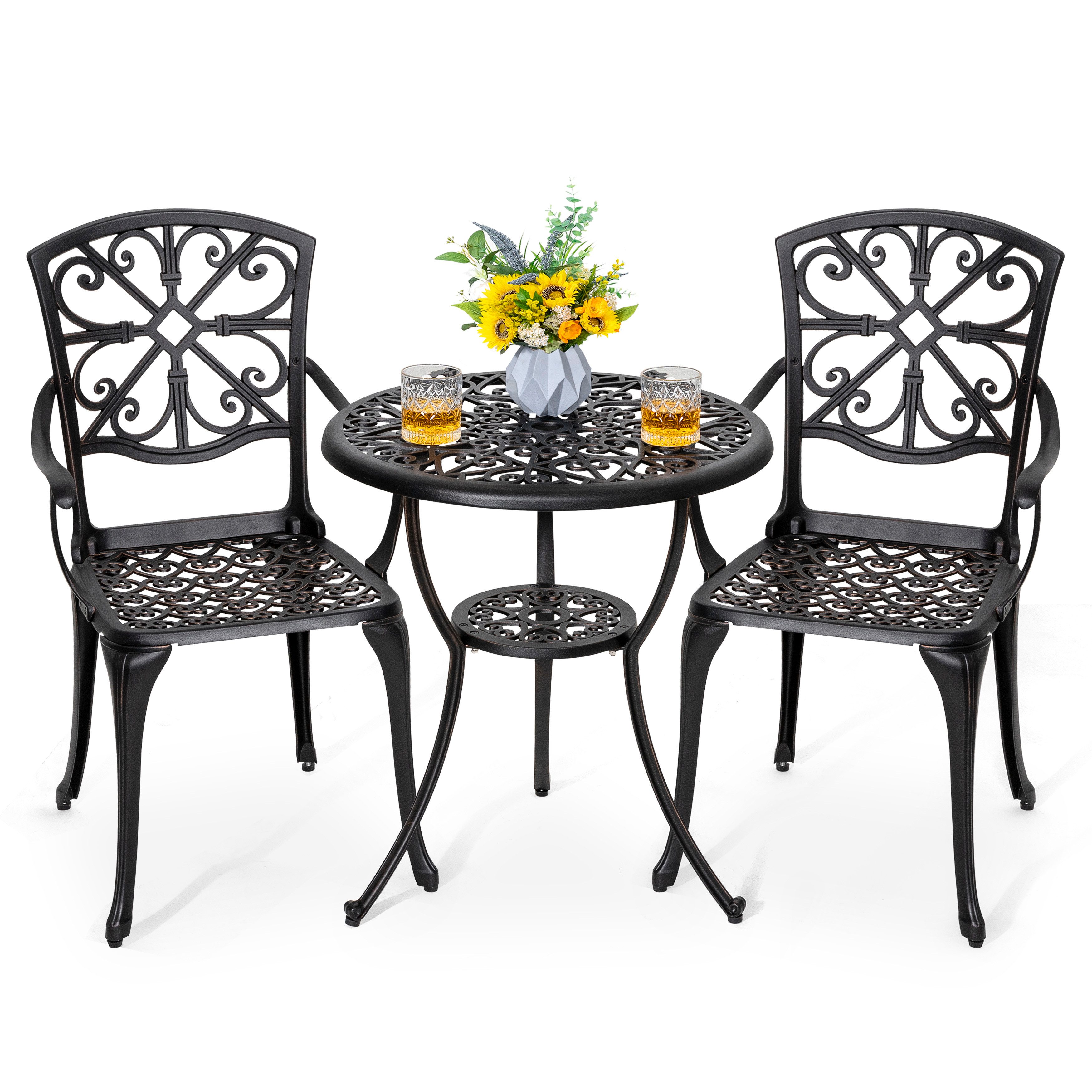 Avestar Balkonset 3-Tlg. Terrassenset aus Gussaluminium mit 4,5 cm Schirmloch, (3-tlg)