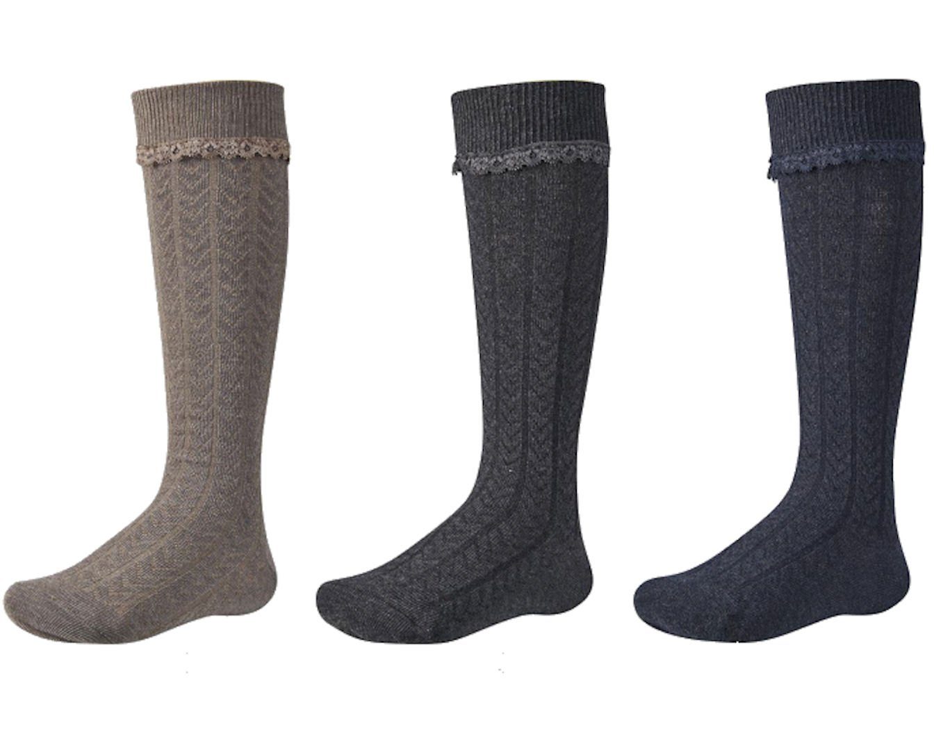 YSABEL MORA Kniestrümpfe Ysabel Mora Mädchen 3er Pack Kniestrümpfe Strümpfe Strickmuster ocker (3-Paar)