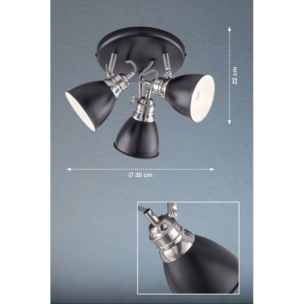 etc-shop Deckenstrahler, Leuchtmittel inklusive, Wohnzimmerleuchte bewegliche Deckenlampe Spots schwarz Retro nicht chrom