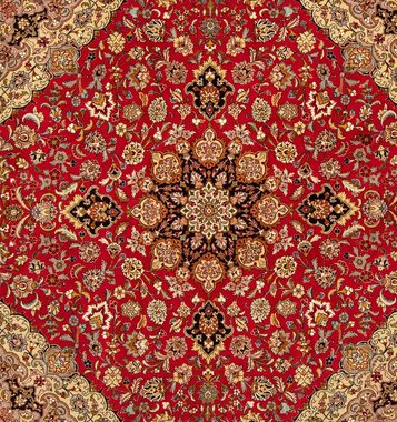 Orientteppich Perser - Täbriz - Royal quadratisch - 203 x 203 cm - rot, morgenland, quadratisch, Höhe: 7 mm, Wohnzimmer, Handgeknüpft, Einzelstück mit Zertifikat