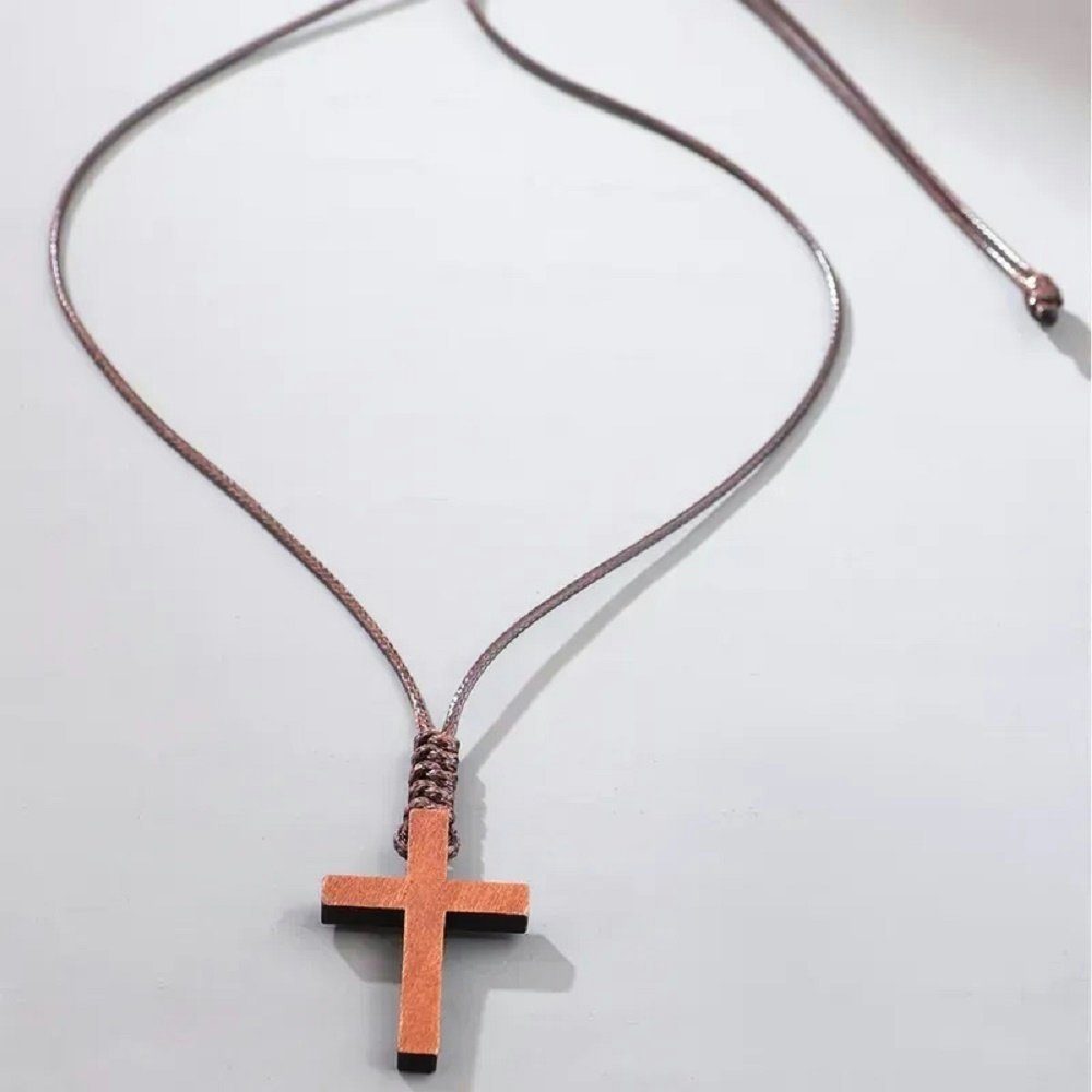 Eyecatcher Edelstahlkette Halskette Halsband hölzernes Kreuz günstig online kaufen