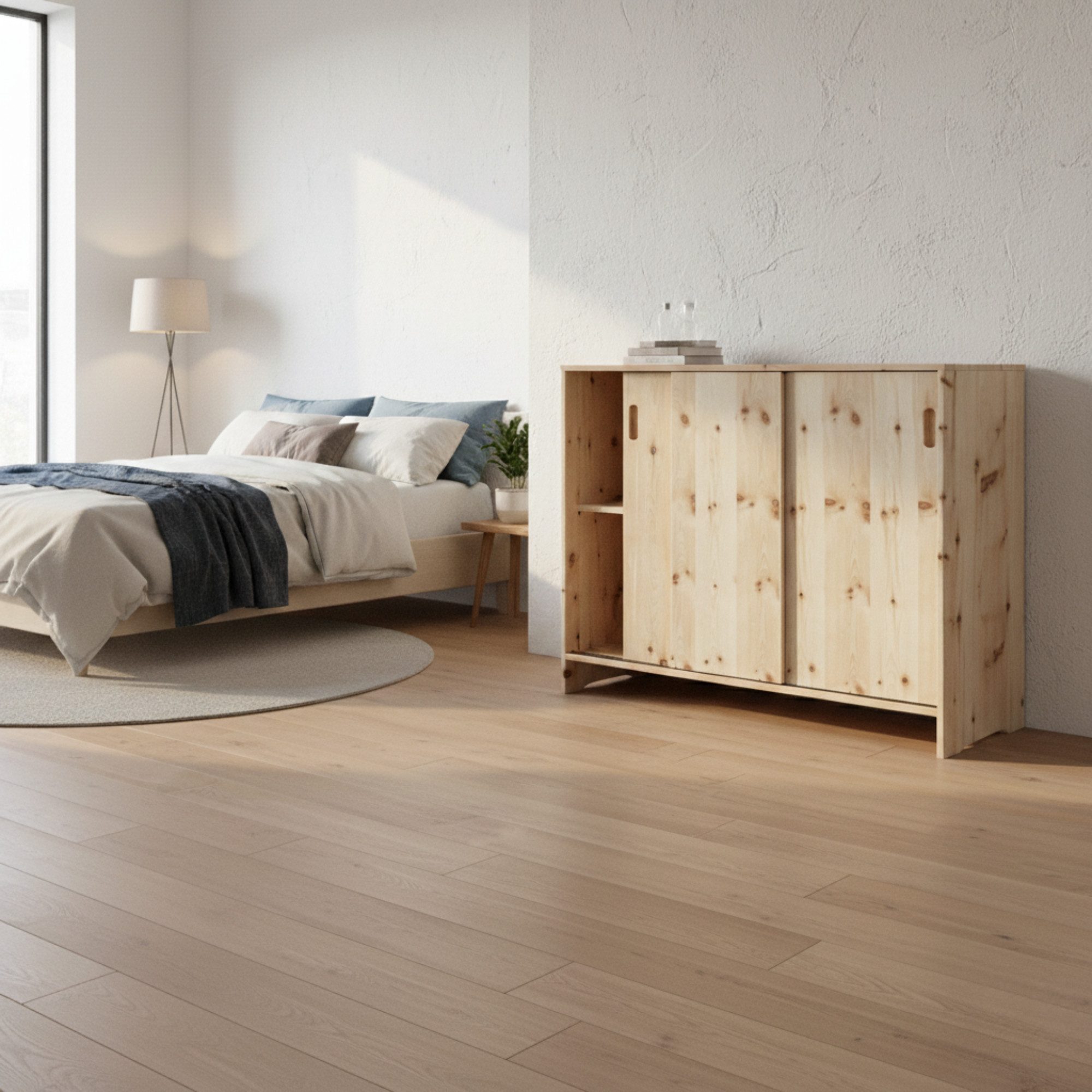 geborgenschlafen Sideboard mit Schiebetüren - Zirbenholzkommode – Massivholz, Handgefertigt aus 100 % Zirbenholz in Deutschland