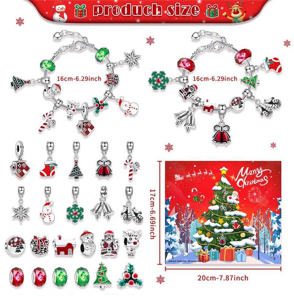 CLTYQ Schmuck-Adventskalender Schmuck-Adventskalender Weihnachtskalender Teenager Mädchen Kinder, DIY Adventskalender Inhalt Kinder Frauen Schmuck Armband – Bild 2 von 5