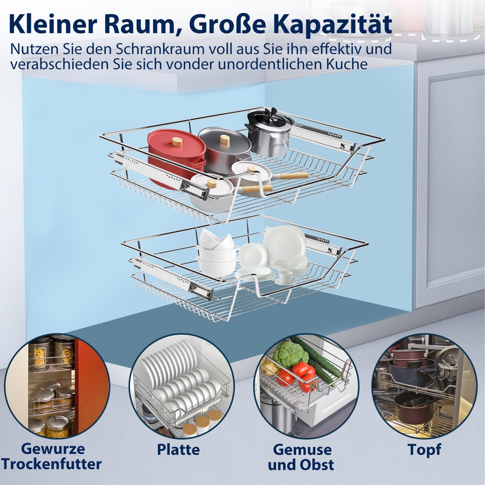 Clanmacy Schublade 2/4/6x 30-60cm Küchenschublade Schrankauszug Teleskopschublade – Bild 4 von 5