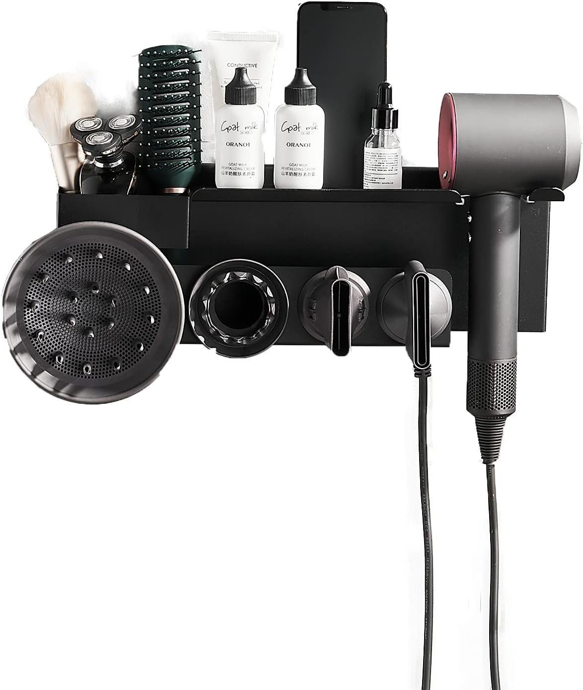 feinlux Haartrocknerhalter Haartrockner Wandhalterung Ständer Föhnhalter, (Packung, Wandmontierter Haartrocknerhalter ohne Bohren, Haken Organizer für Dyson Supersonic Haartrockner)
