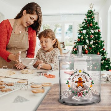 GRAVURZEILE Keksdose mit UV-Druck Christmas Calories don't count, Glas, Handgefertigte Glasdose für Partner, Freunde & Familie zu Weihnachten