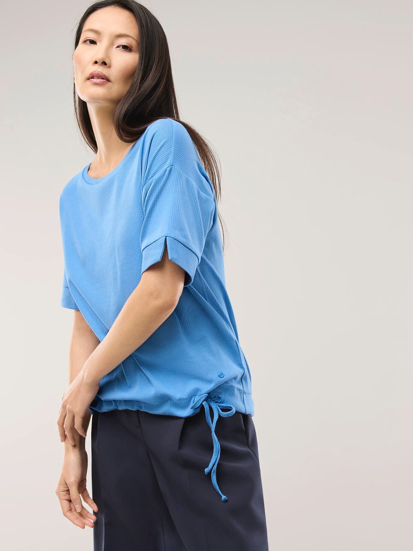 Walbusch Blouson Damen Blousonshirt Rippenstruktur Rundhals Halbarm Baumwolle Kordelzug-Saum, elastischer Sitz, Ärmel‑Schlitz, pflegeleicht