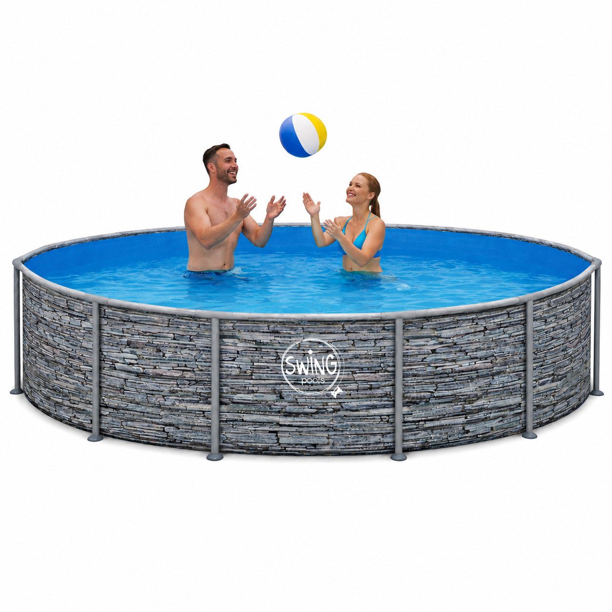 Framepool Frame Pool Aufstellpool Schwimmbecken Grau Steinoptik rund 366 x 91 cm