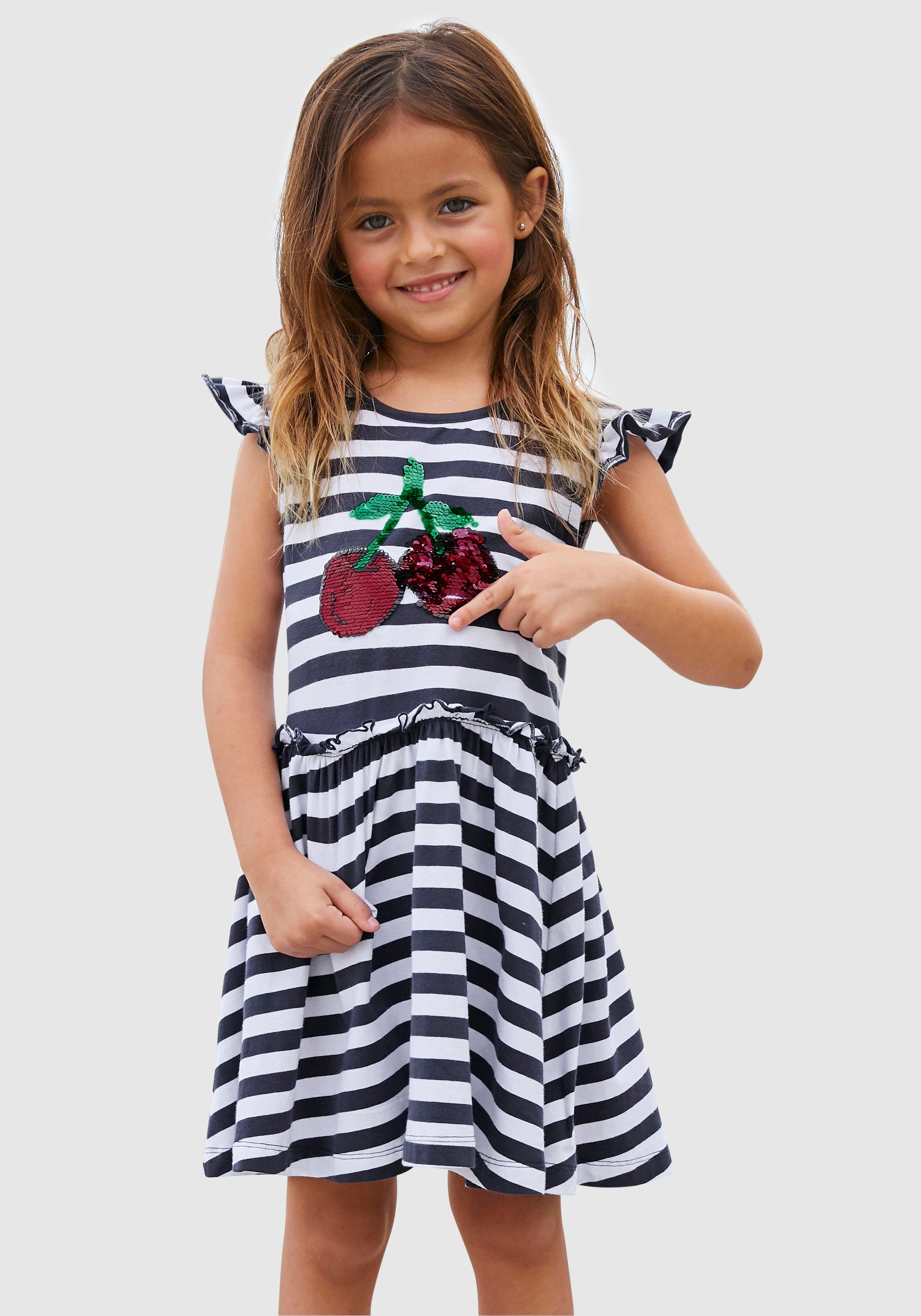 KIDSWORLD Jerseykleid mit Pailletten für kleine Mädchen festlich, kniefrei, verspielt, aus Baumwollmischung