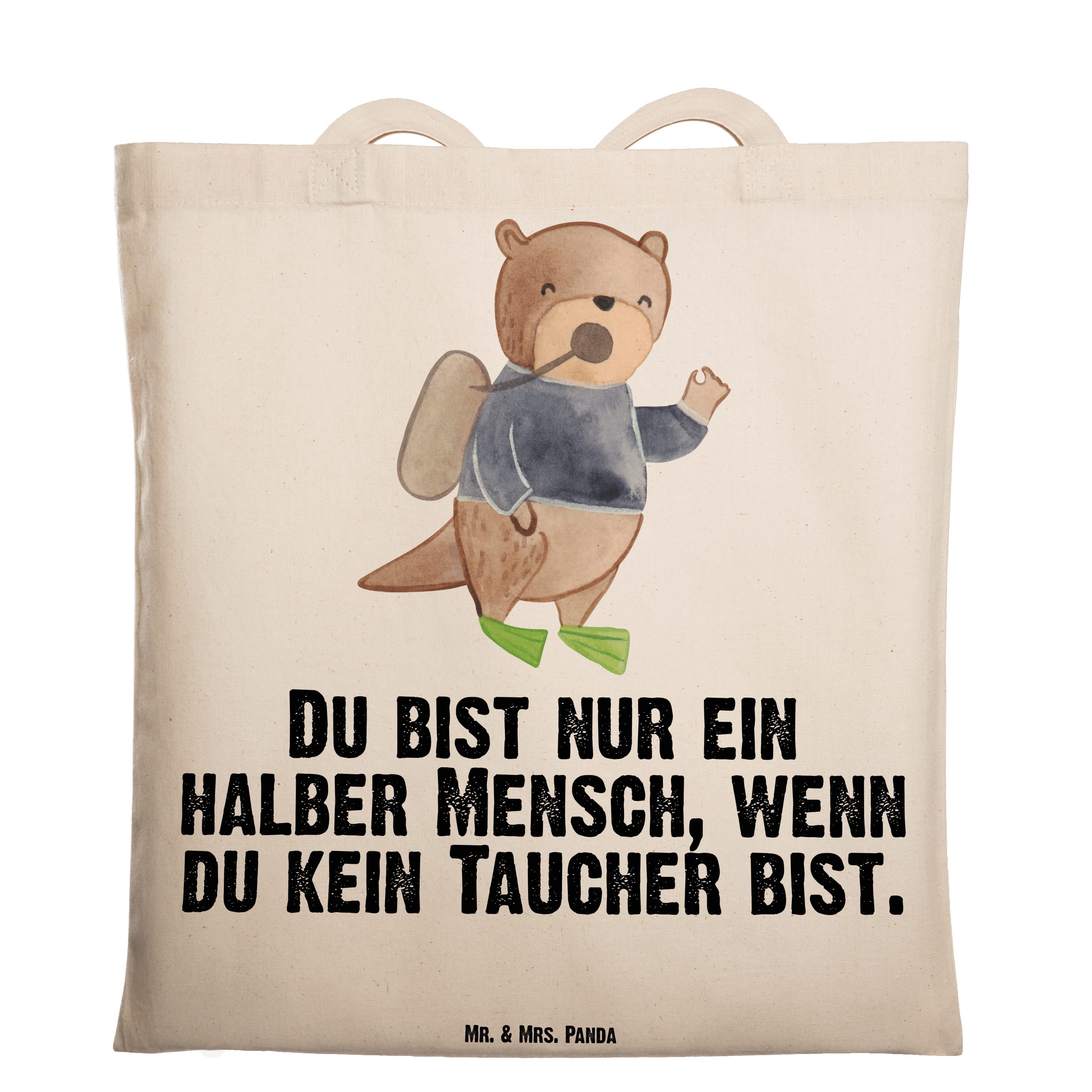 Mr. & Mrs. Panda Beuteltasche Herz - Geschenk, Transparent mit Taucher Beruf, Rente, Tragetasche - (1-tlg)