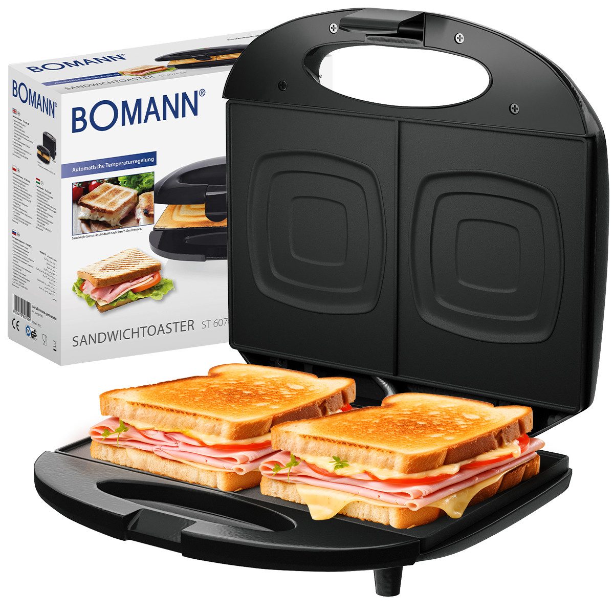 BOMANN Sandwichmaker ST 6074 CB, Sandwichtoaster mit Backampel & isolierter Griff