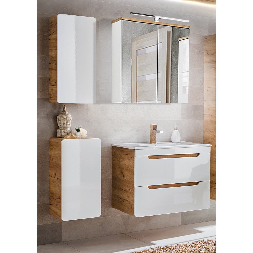 Lomadox Badmöbel-Set LUTON-56, (Spar-Set, 4-St), Eiche Keramik-Waschtisch u günstig online kaufen