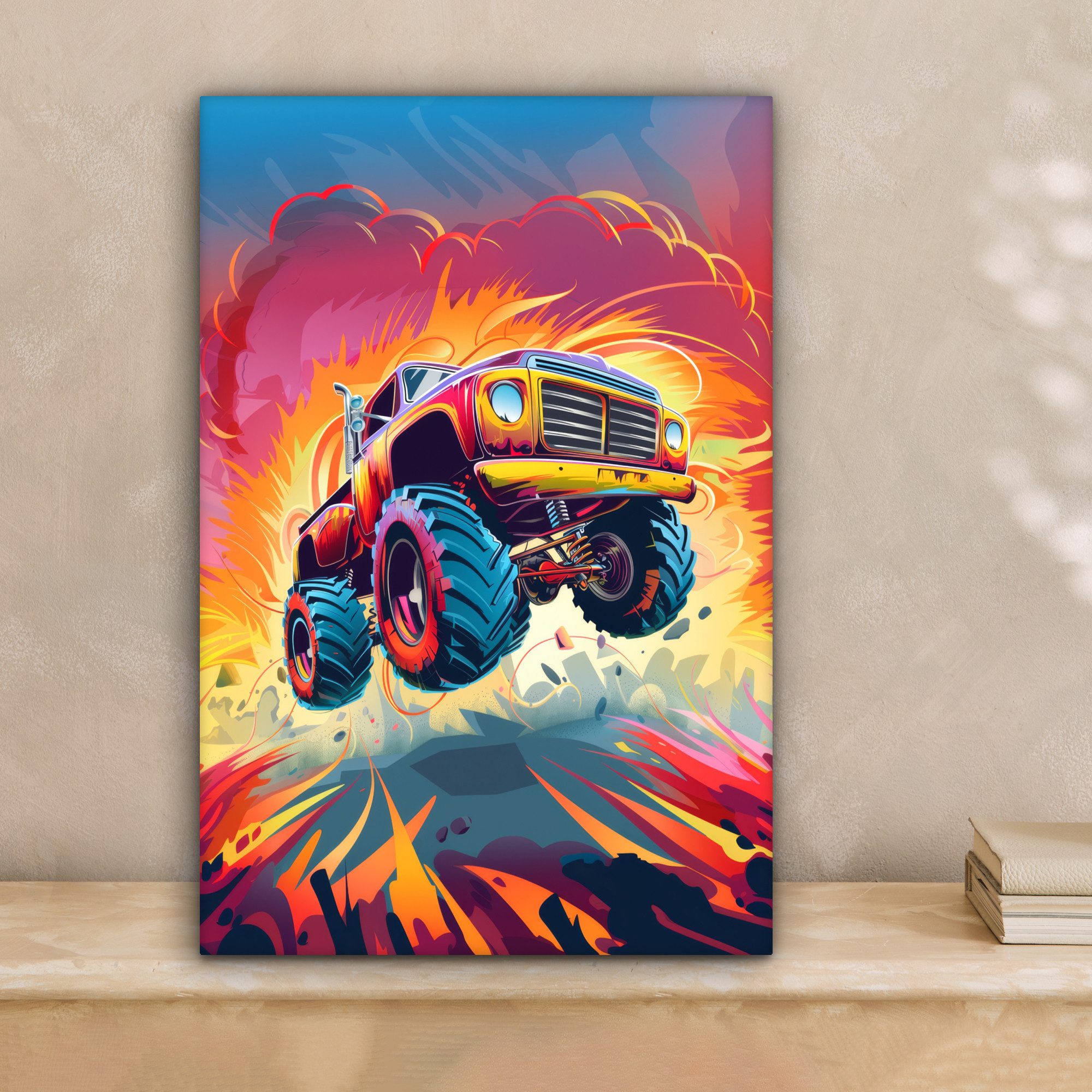 OneMillionCanvasses® Leinwandbild Monstertruck - Auto - Jungen - Farbenfroh, Fotodruck (1 St), Teenager Zimmer Bild, Jugendzimmer Deko, Kinder Wanddeko, 20x30 cm
