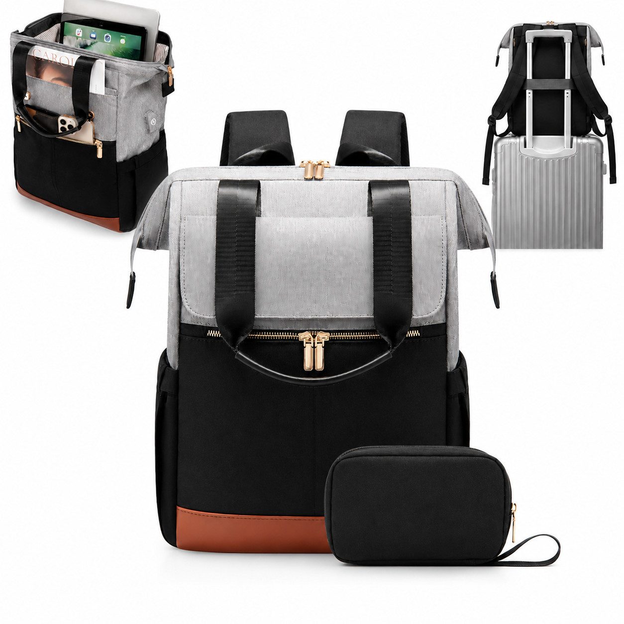 Toomoke Rucksack 2in1 Laptop Rucksack Damen Herren 15,6 Zoll mit Organizer Tasche (Multifunktionaler Business Rucksack mit gepolstertem Laptopfach für 15,6 Zoll Geräte, Kosmetiktasche, praktischem Kofferband und cleverer Fächeraufteilung), ideal für Büro, Uni, Geschäftsreisen und Alltag