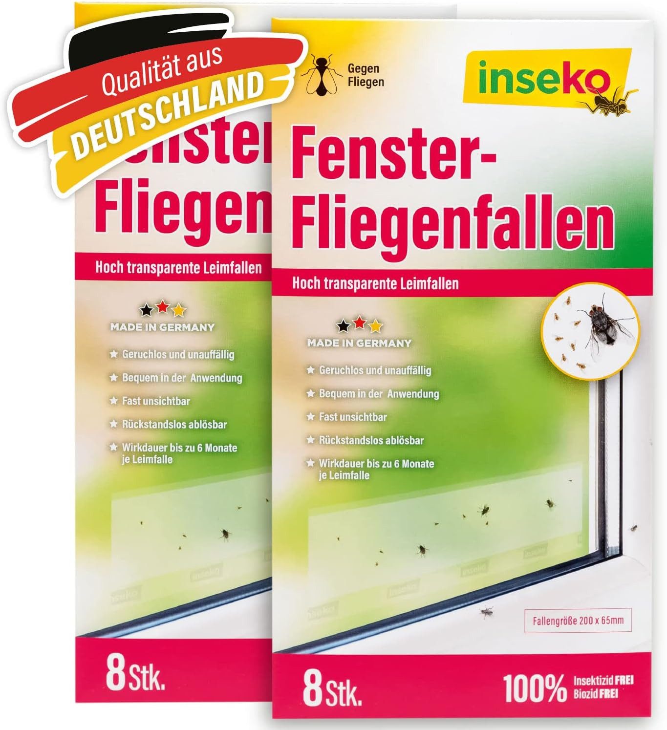 Inseko Insektenfalle 16 x inseko Fenster-Fliegenfallen I transparenter Fliegenfänger, 100% giftfrei I Made in Germany