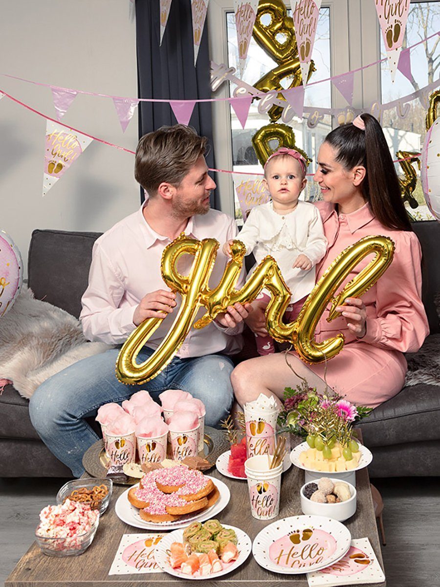 Boland Einweggläser 6 Hello Girl! Pappbecher, Pappe, Partygeschirr für Geburt, Babygeburtstag oder Pullerparty!