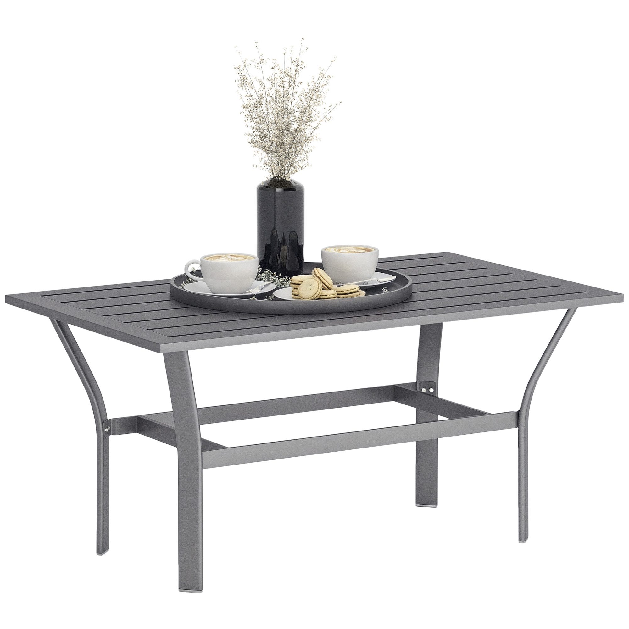 MC Star Gartentisch Beistelltisch Metall Balkontisch mit Lamellendesign wetterfest (Kaffeetisch Gartentisch 91.5 x 55 x 45 cm Dunkelgrau)