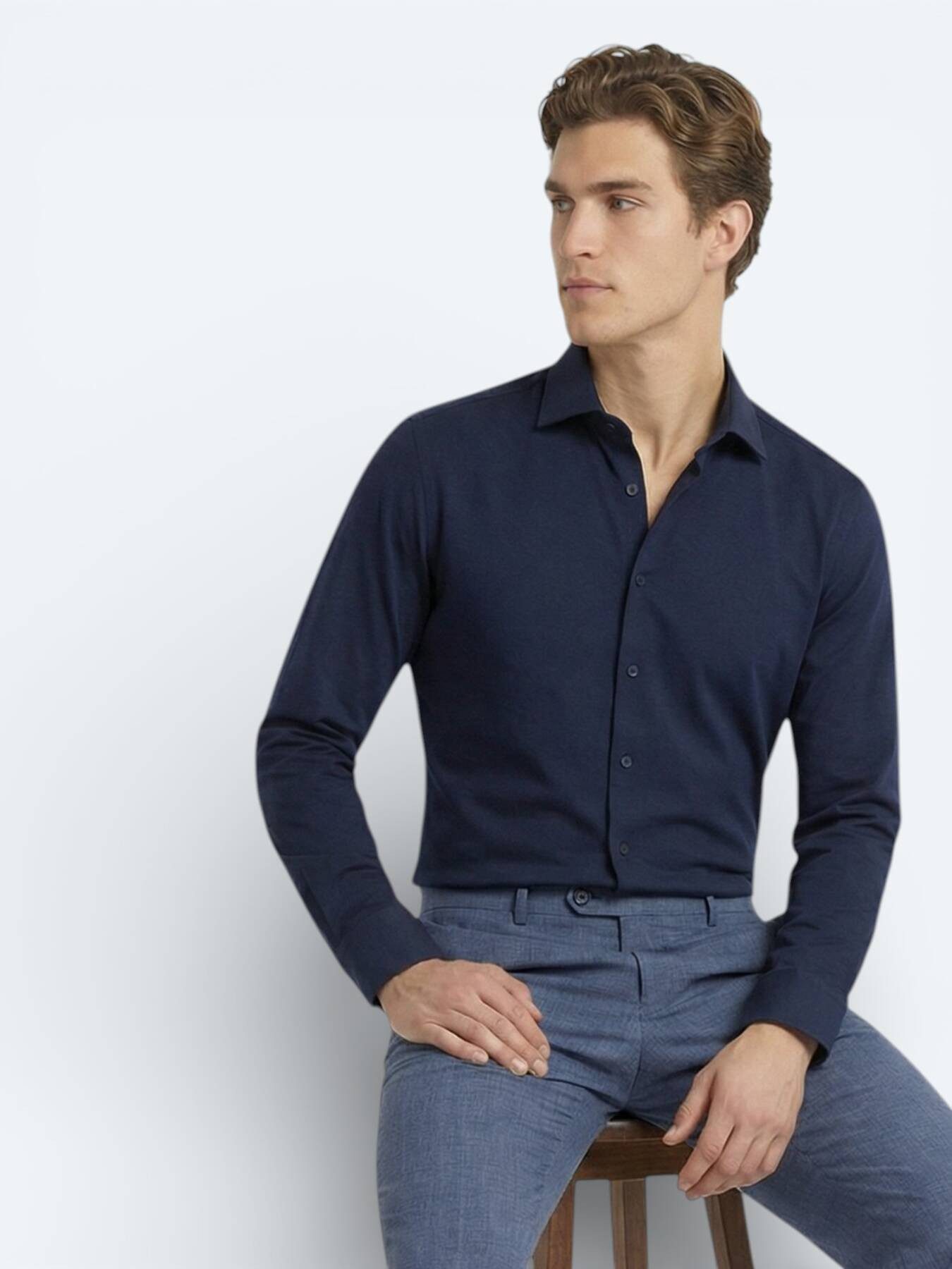 KİP Hemdbluse Marineblaues klassisches Baumwollhemd