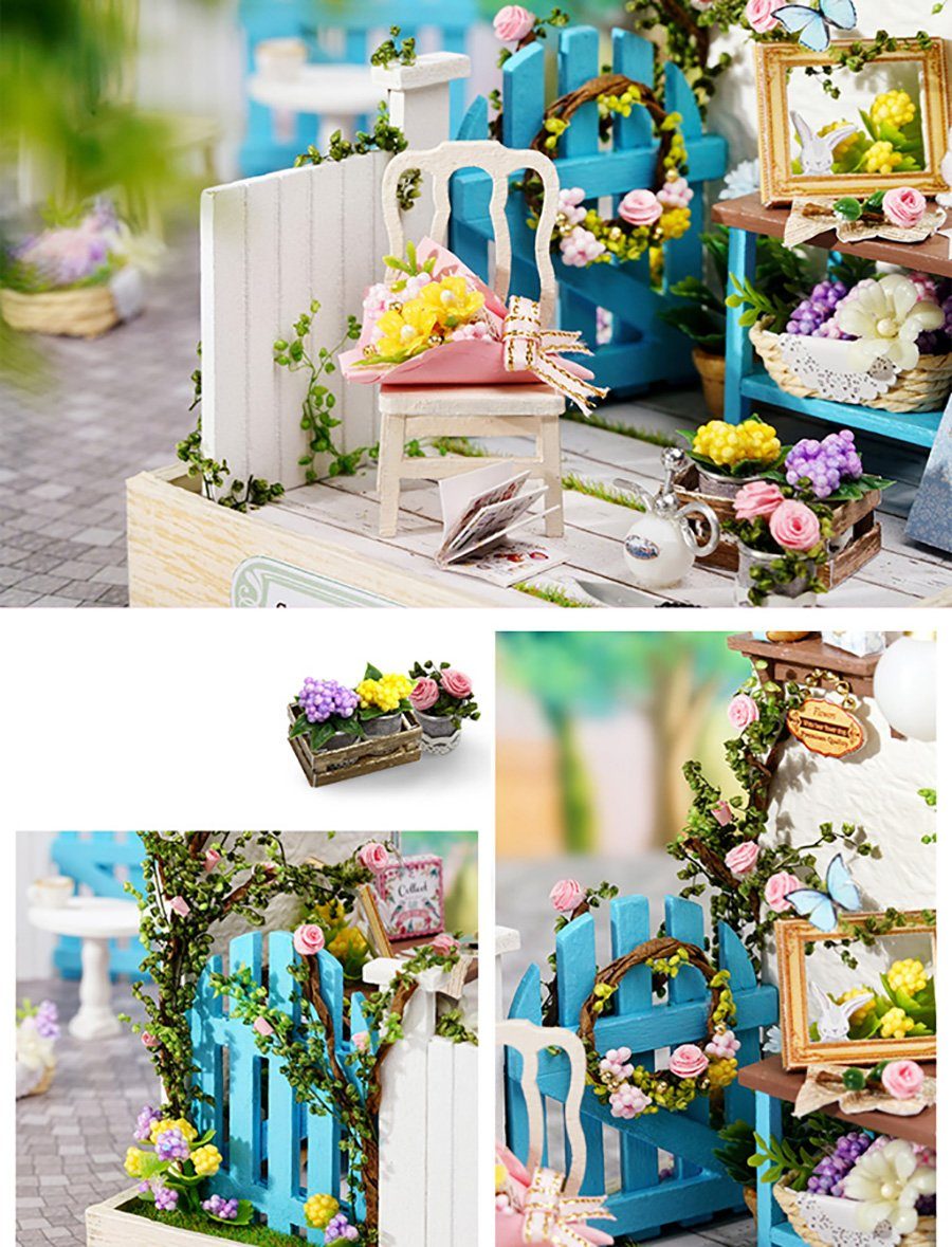 Cute Room Puppenhaus mit Puzzleteile, Möbeln zum 3D-Puzzle Gartenecken, Miniaturhaus basteln-Serie-Mini Modellbausatz hölzernes Miniatur Szenen 1:24, 3D-Puzzle, DIY