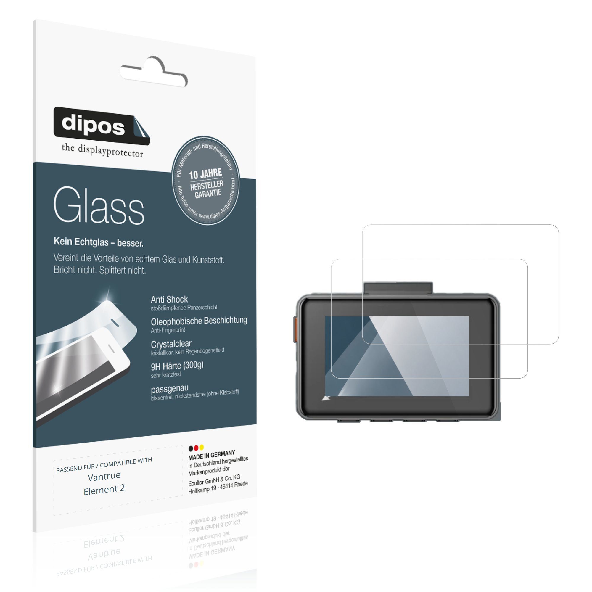 dipos Displayschutzfolie Schutzfolie für Vantrue Element 2, 2 Stück, Displayschutz Schutz Folie Made in Germany