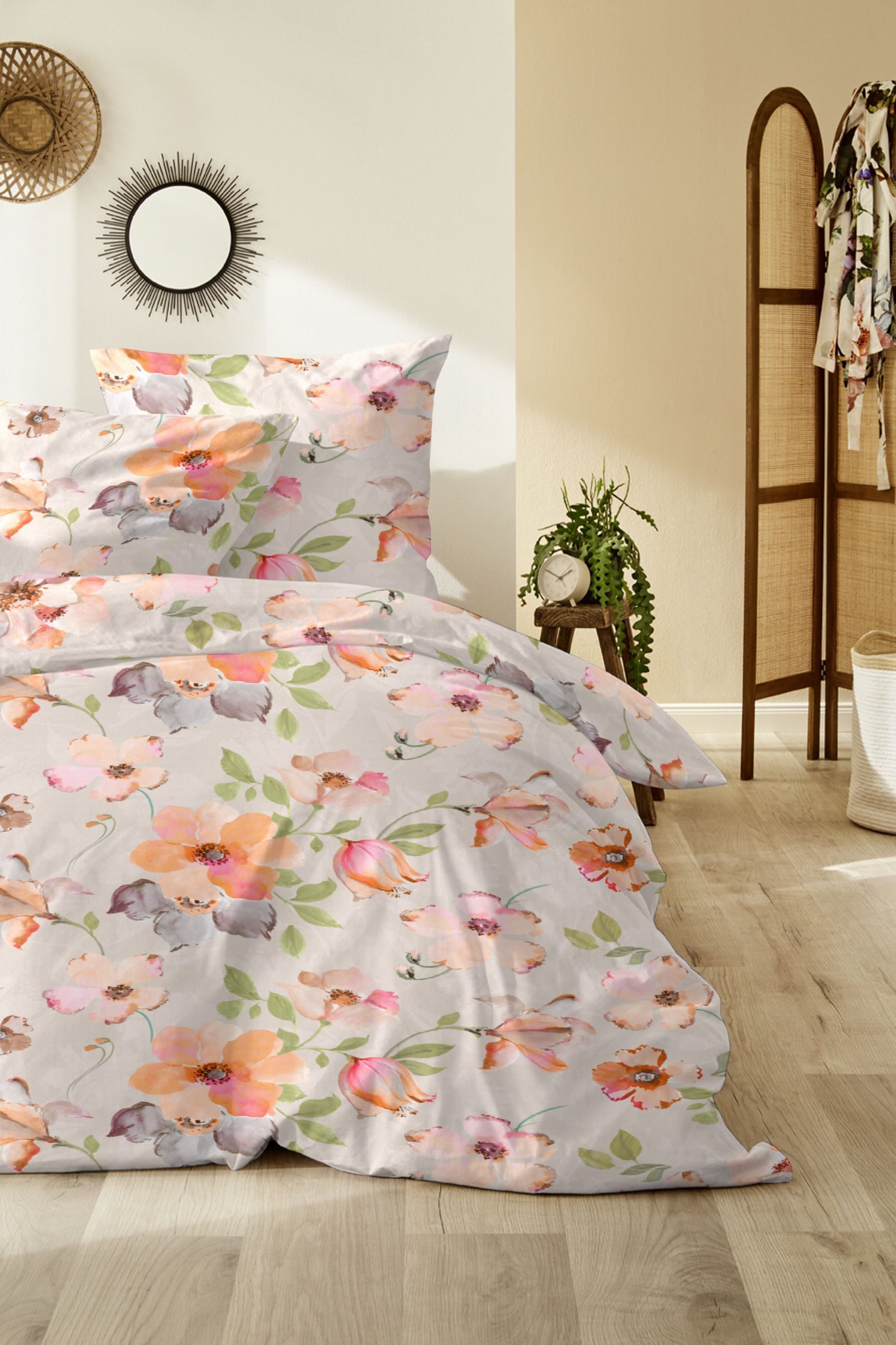 WESTMINSTER Bettwäsche Westminster Satin Bettwäsche 135x200 Blüten Blumen orange puder beige, Satin, 2 teilig