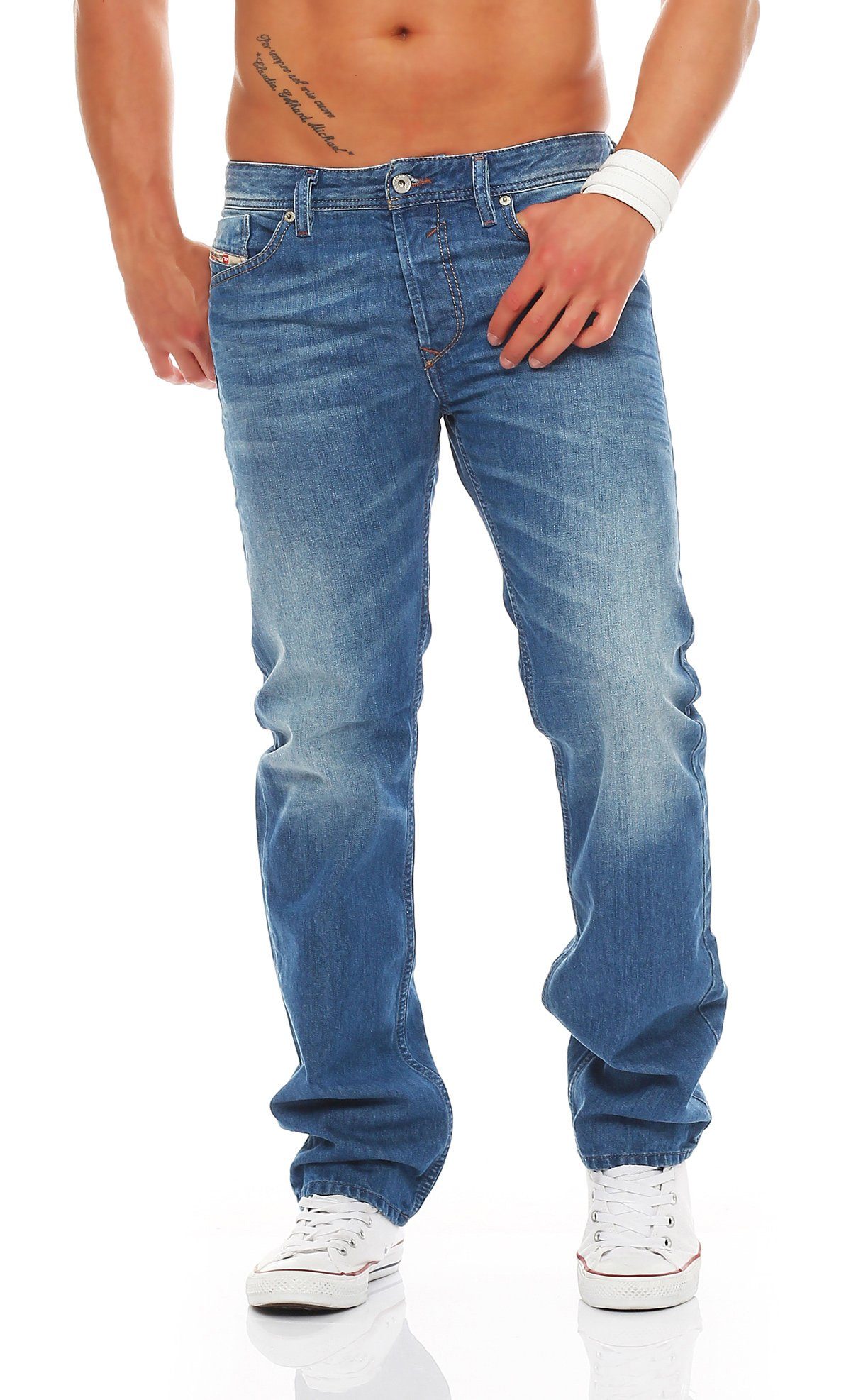 Diesel Regular-fit-Jeans Herren Waykee Style, Stretch ohne Größe: Used-Look, L32, 0R83P Blau, Dezenter W28 Anteil Pocket 5