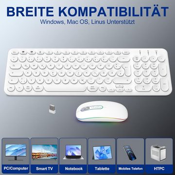 PINKCAT Bluetooth kabellos, Wiederaufladbare Dualmodus Tastatur- und Maus-Set, (Bluetooth 5.1+2.4G) Extrem-Dünne Multi-Funktionale Tastatur