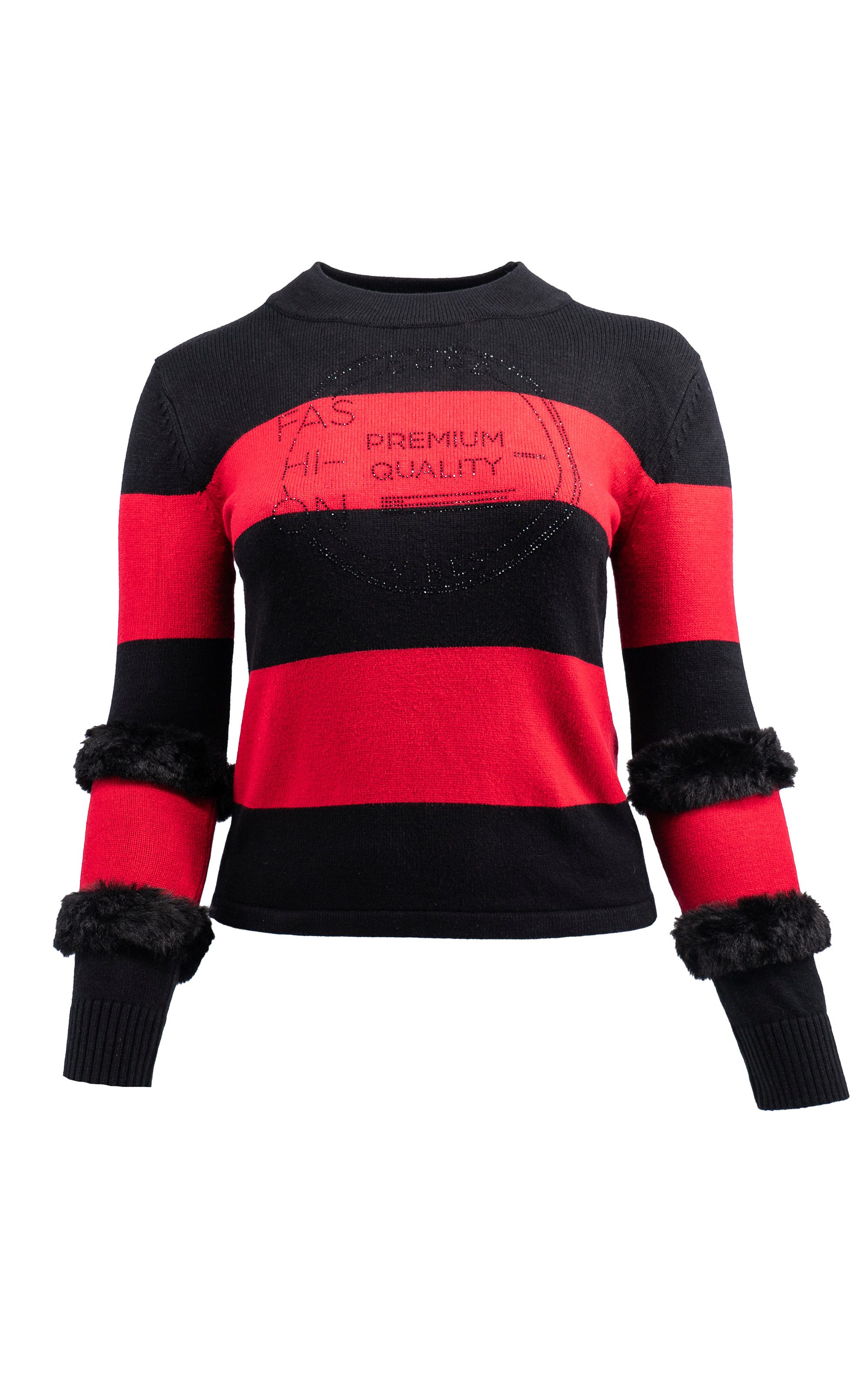 Passioni Strickpullover mit Kunstpelz- und Strassdetails günstig online kaufen