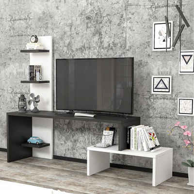 en.casa TV-Regal, »Hörby« mit Regal 124 x 30 x 100 cm Schwarz / Weiß