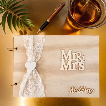 Intirilife Fotoalbum (1-St), Gästebuch Hochzeit Mr & Mrs DIY Hochzeitsbuch Holz Album Geschenk