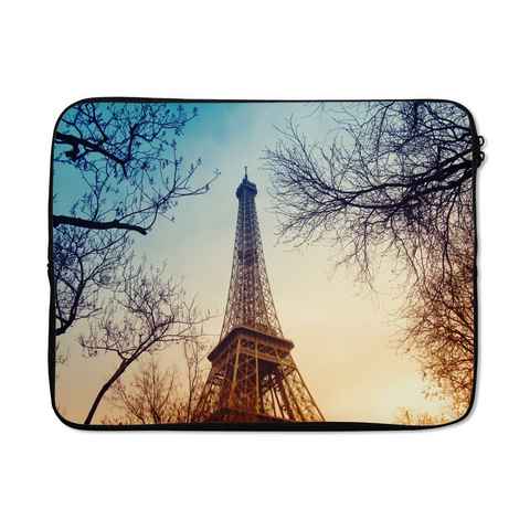 MuchoWow Laptop-Hülle Der Eiffelturm in Kombination mit kahlen Herbstzweigen und einer tief 17 Zoll, Laptopsleeve, weiches Innenfutter zum Schutz Kratzern, Laptoptasche