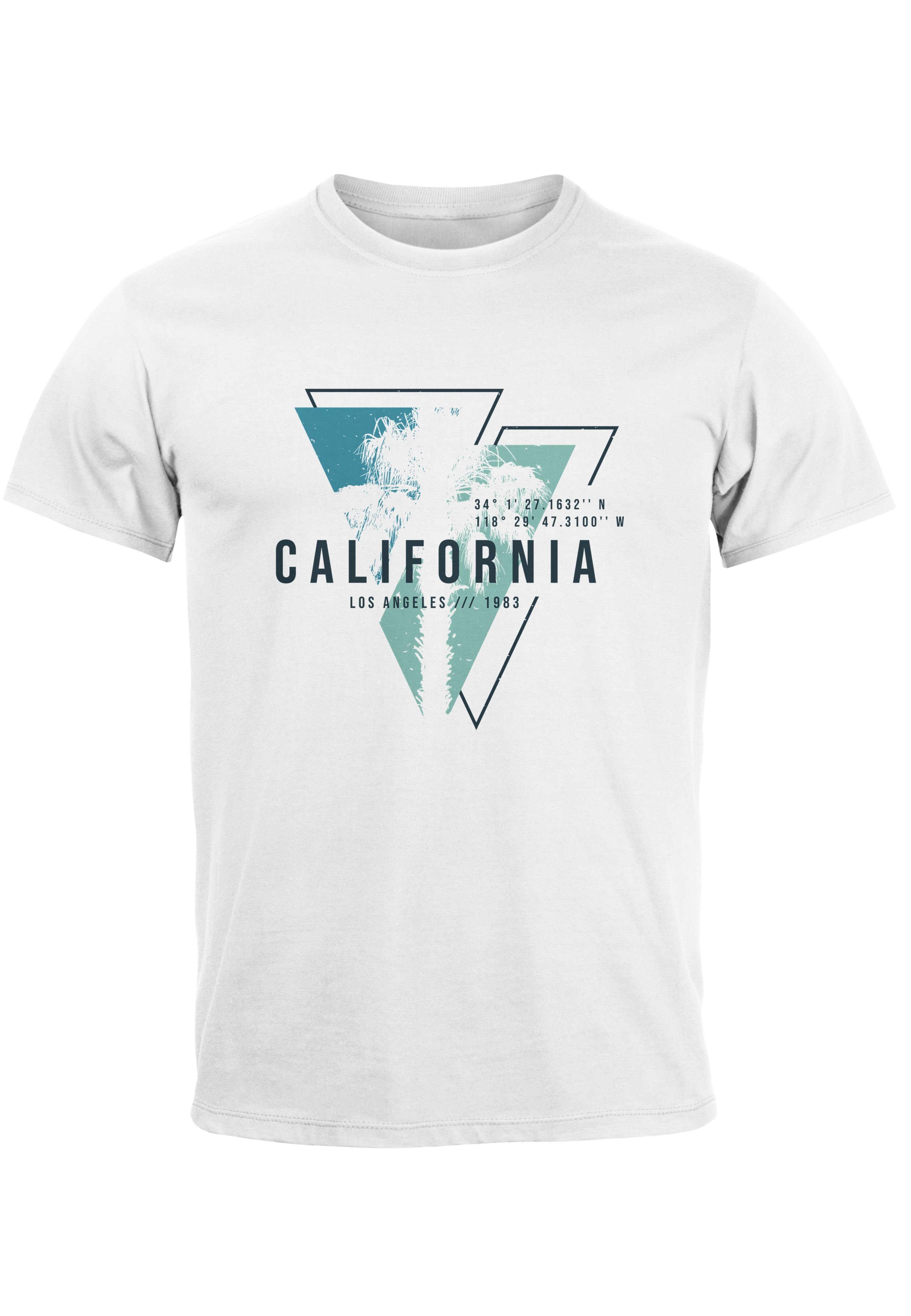 Neverless Print-Shirt Herren T-Shirt weiß Angeles Motiv California Surfing Fashion mit Print Sommer USA Los