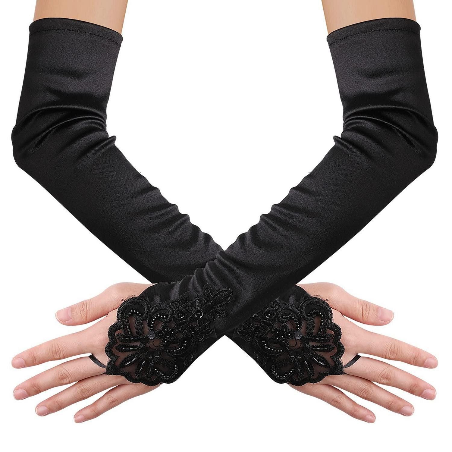 LuxusKollektion Abendhandschuhe Handschuhe Damen Lang Satin Schwarz Elegant (1-St)