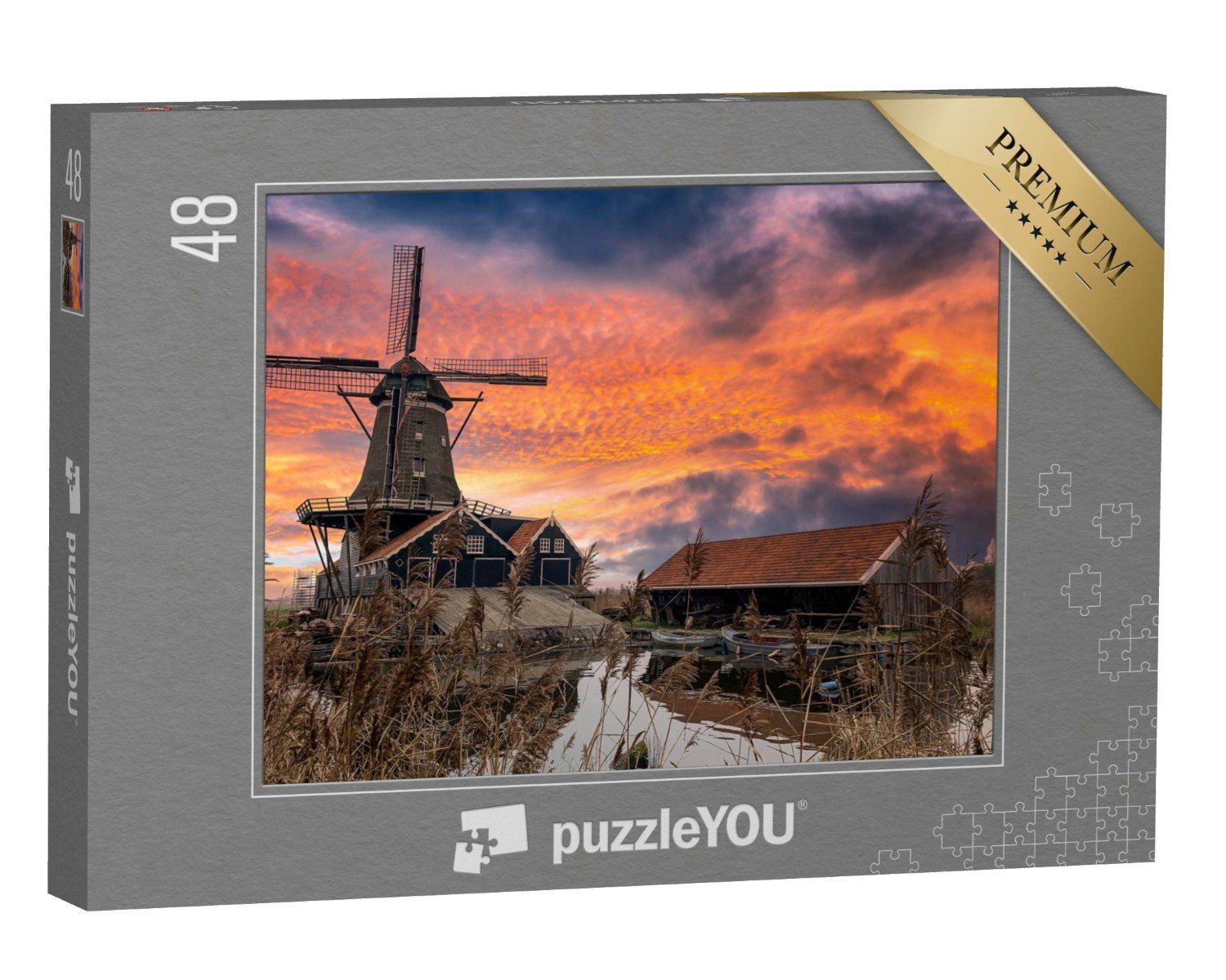 puzzleYOU Puzzle Romantische Windmühle an einem Fluss, 48 Puzzleteile, puzzleYOU-Kollektionen Windmühlen