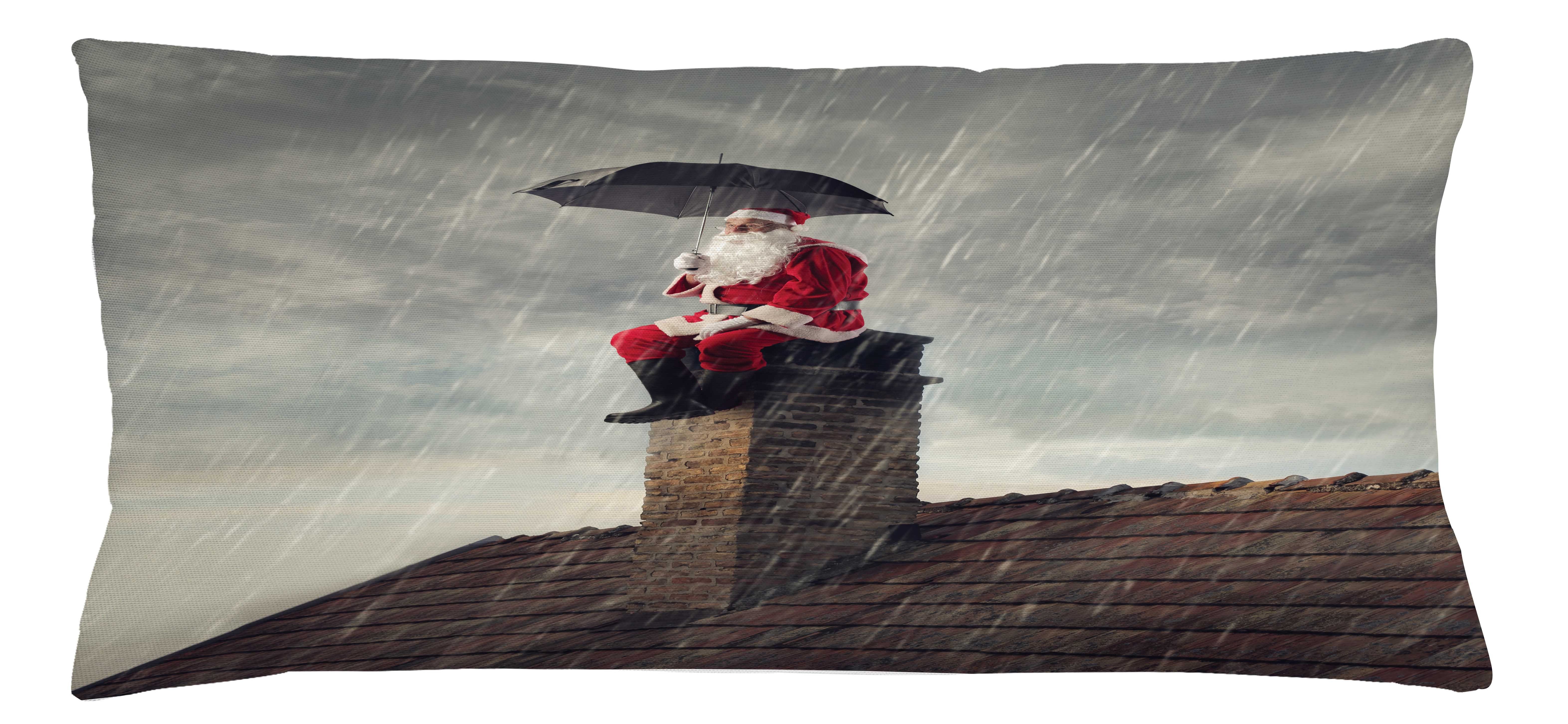 Kissenbezüge Reißverschluss Kissenhülle mit Farbfesten Farben Beidseitiger Druck, Abakuhaus (1 Stück), Weihnachten Sankt auf Kamin in Regen