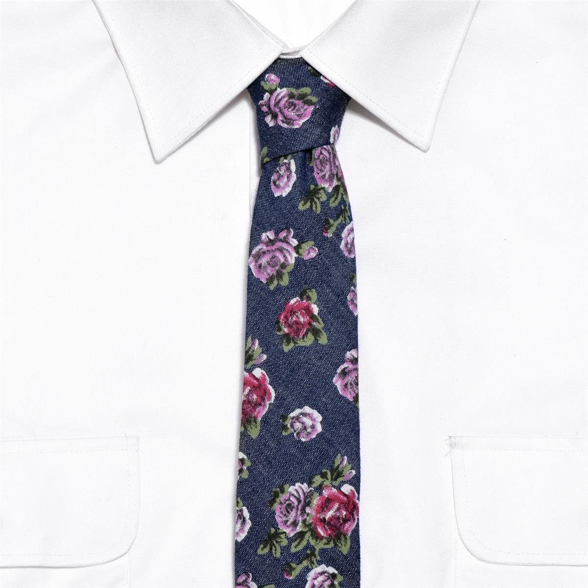 DonDon Krawatte Herren einfarbig 6 Baumwolle, gepunkt 1x (Packung, für 1-St., verschiedene Veranstaltungen und oder Blumen mit festliche kariert Krawatte cm Büro jeans-blau Krawatte) Muster